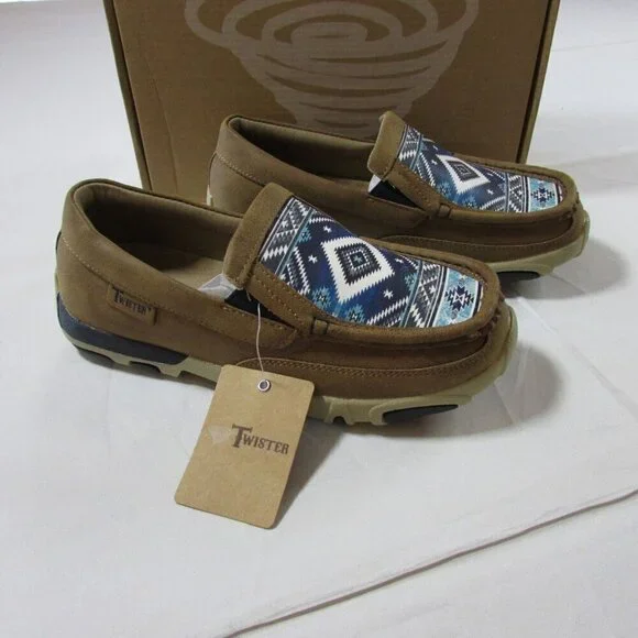 Twister M&F Western Youth Kid's Casual Aztec Moccasin Shoe - Navy/Tan