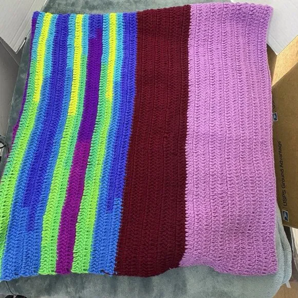 Colorful Afghan Crocheted Blanket Throw Multi-color 55