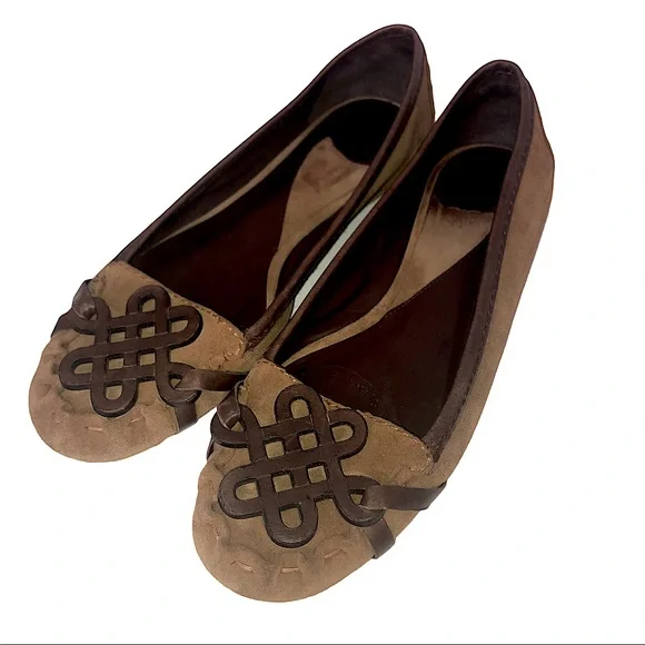 Diane Von Furstenberg Flats Brown Leather Suede Wooden Celtic Love Knot 6