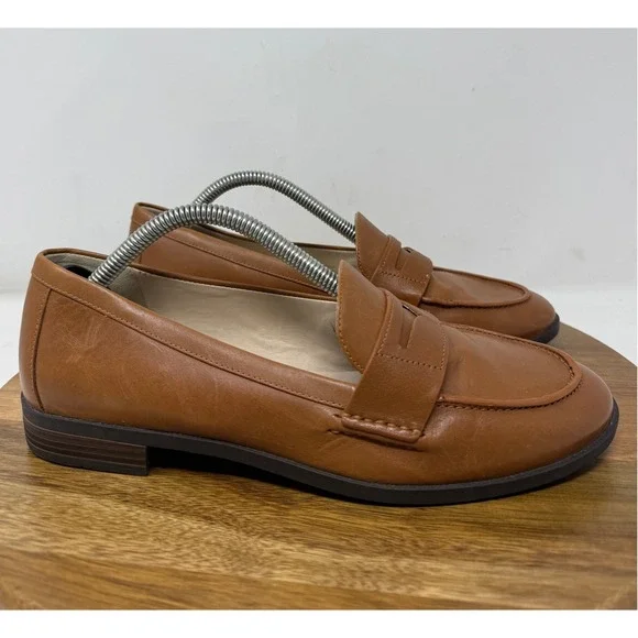 Cole Haan Womens Tan Leather Penny Loafers W10213 Size 7B Cognac Slip On Shoes