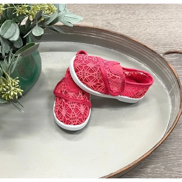 Girls‎ Boutique Fuschia Lace Flats Toddler Size 8 Easy Close NEW