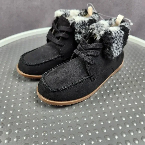 Gap Kids Moccasin Boot Boys Size‎ 11 Black Faux Suede Plaid Cuff Lined