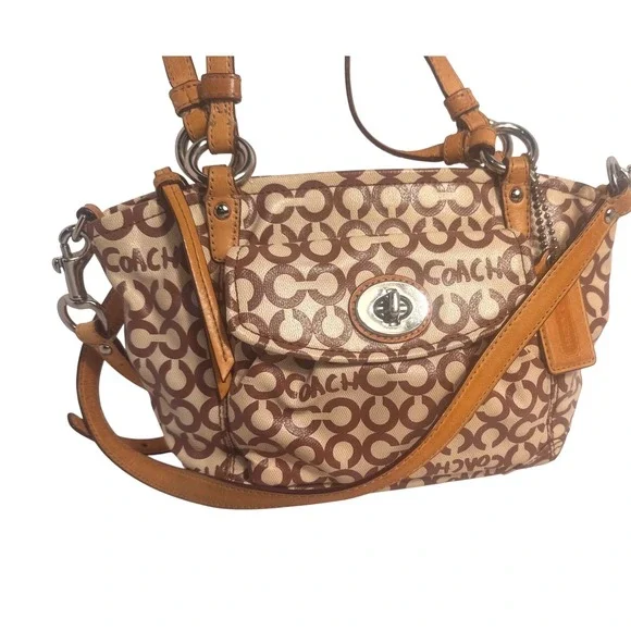 Coach Poppy Signature Graffiti Coated Canvas‎ Satchel Crossbody Bag Tan Brown