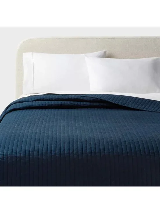 Queen Cotton Sateen Quilt Threshold Dark Navy Blue 88