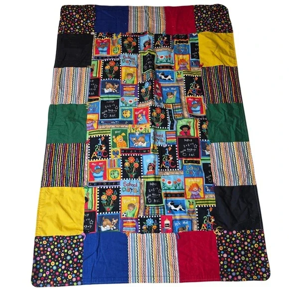 Handmade School Days Patchwork Quilt Alphabet ABC Teacher Gift Nursery 46x33 W1