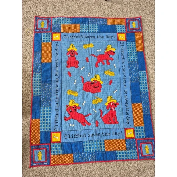 Clifford the Big Red Dog Saves the Day Quilted Baby Blanket Fireman Theme