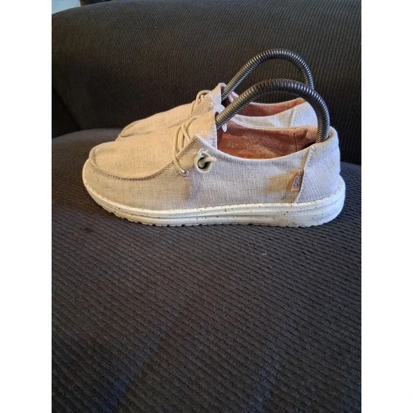Hey Dude Wendy Chambray White‎ Nut Womens Size 7 Regular Flats Shoes