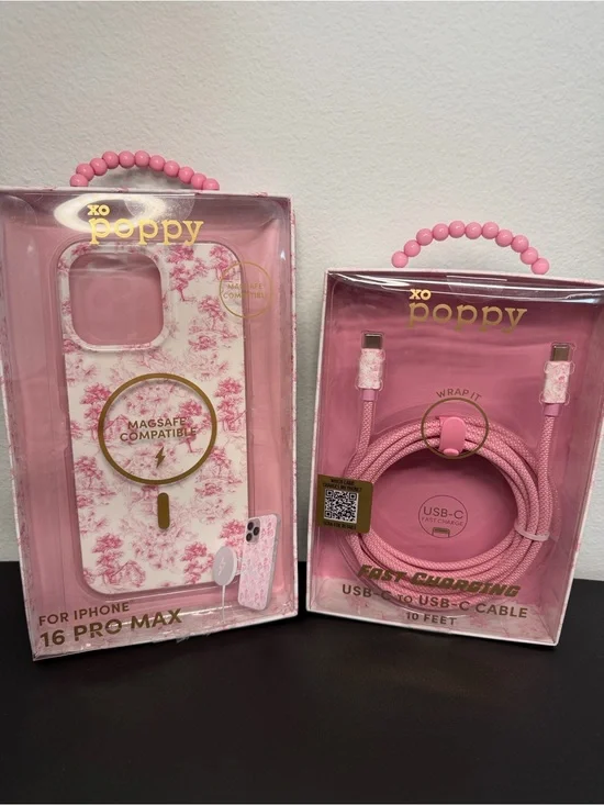 XO Poppy | Vintage Pink Floral iPhone 16 Pro Max MagSafe Case + USB-C Cable 🌸