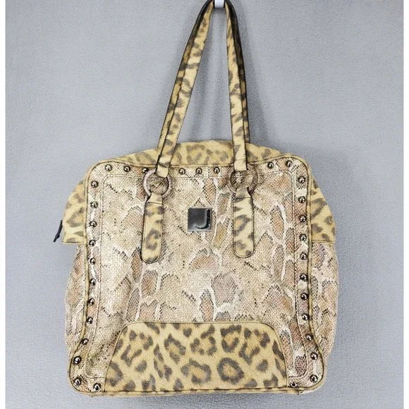 Joanel Faux Snakeskin Leopard Tote Handbag Studs Shoulder Bag‎ Y2K