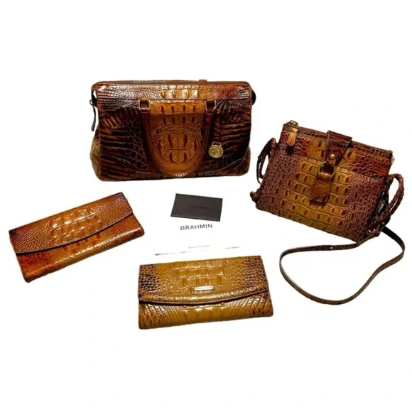 Brahmin Toasted Almond Collection 4 Pieces Handbag Crossbody Two Wallets