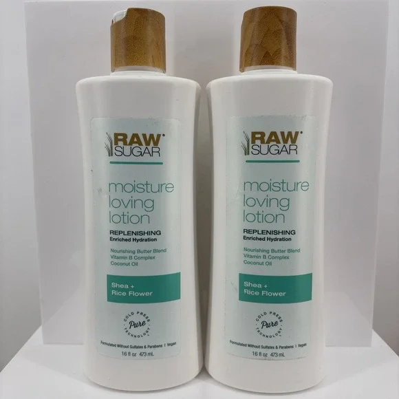 2 Raw Sugar Moisture Loving Replenishing Lotion Shea + Rice Flower Coconut Oil