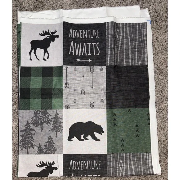 Fabric‎ in Adventure Awaits Quilt- Pine Green Black And Grey