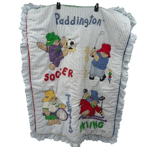 Vintage 1991 Paddington Bear by NOJO Crib‎ Bedding blanket quilt 39x31