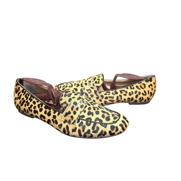 J.Crew Shoes Women 8 Brown Leopard Calf Hair Penny Loafer Preppy‎ Office Siren