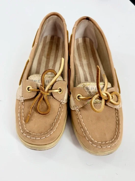 Sperry Top-Sider Women’s 6.5M Boat Shoes Tan Leather Glitter Accent Loafers