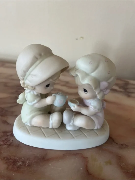 Precious Moments Pastel Tea Time Figurine - Cream & Pink Accents