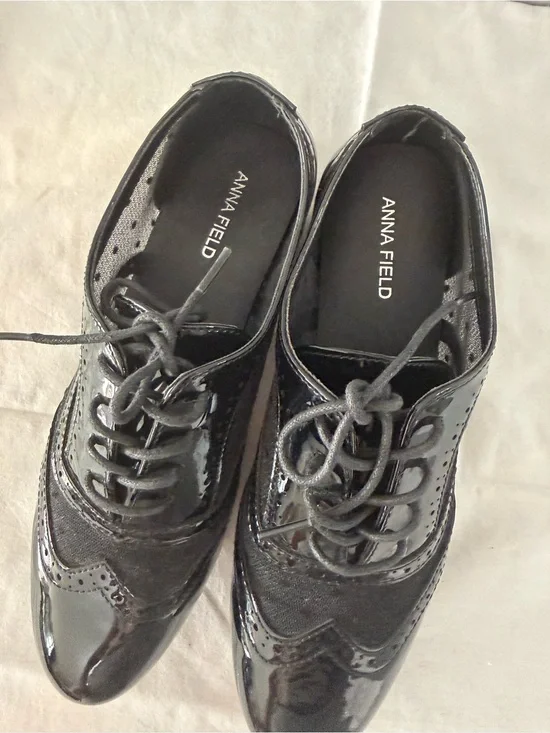 Black Patent Brogue Oxford Flats