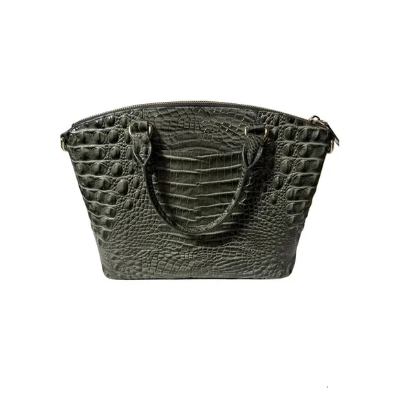 BRAHMIN Duxbury Satchel Olive Gray Melbourne Croc Leather Size Medium‎