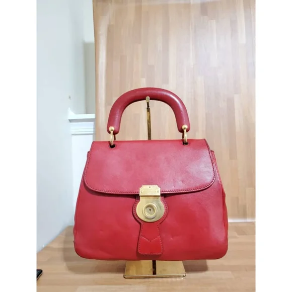 Authentic BURBERRY Trench Calfskin Large DK88 Top Handle Bag Red