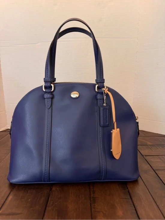 Coach Peyton Cora Domed Satchel Porcelain Blue Saffiano Leather Gold Hardware