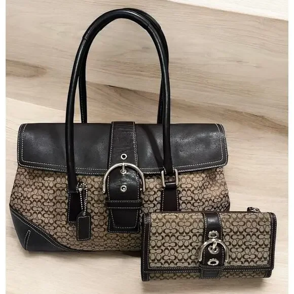 Vintage Coach 6388 Soho Mini Signature Flap Satchel & 6515 Checkbook Wallet