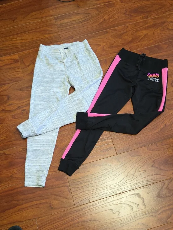 GAP, Justice Black Joggers with Pink Side Stripes and Light Gray Knit Joggers