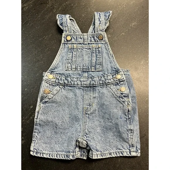 GAP Denim Toddler Short Overalls 18-24 Months Light Wash Jean Shortalls‎