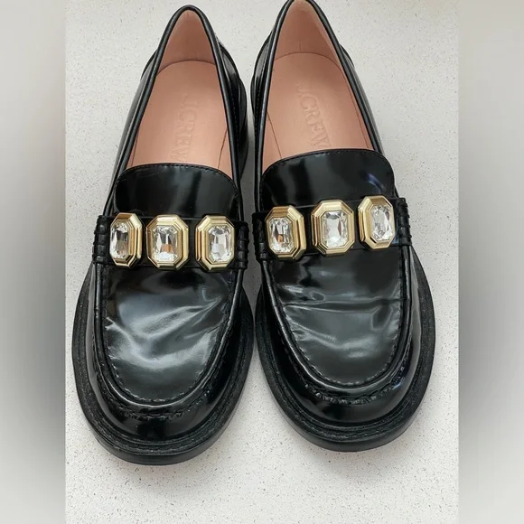 J. Crew Spazzolato Leather Jeweled Loafers - Size 7.5