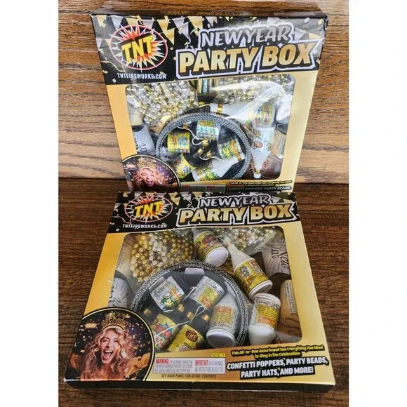 2 Pk TNT New Years Eve Party for 8 Kit 40 Pieces- Beads, Hats, Confetti Poppers