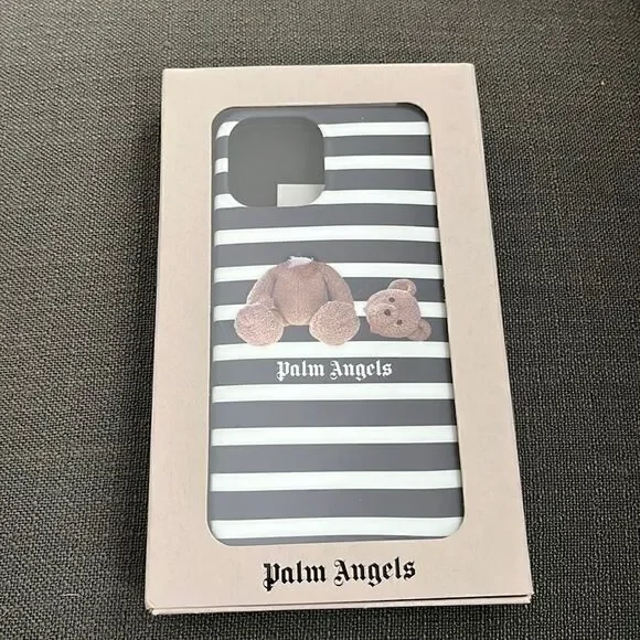 Nwt - PALM ANGELS STRIPED BEAR PRINTED IPHONE 12 CASE