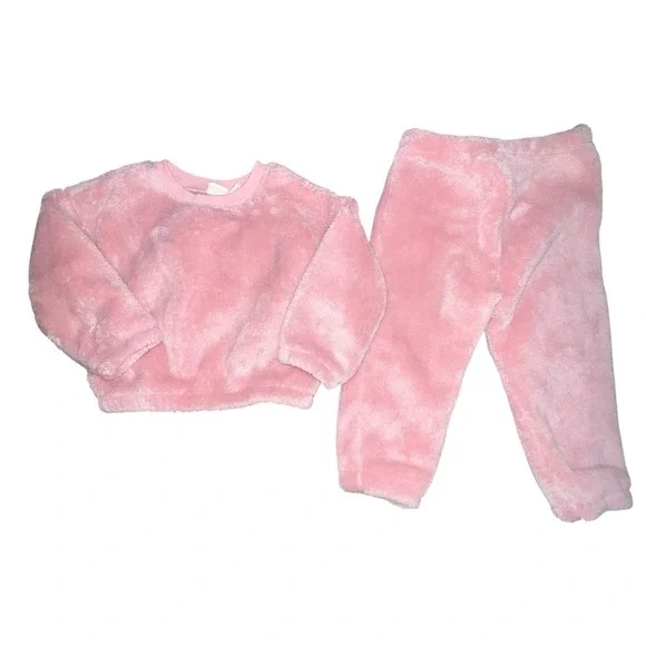 Baby Gap Unisex Fuzzy Sherpa Crew 2 Piece Set‎ Size 18-24 Months Feather Pink