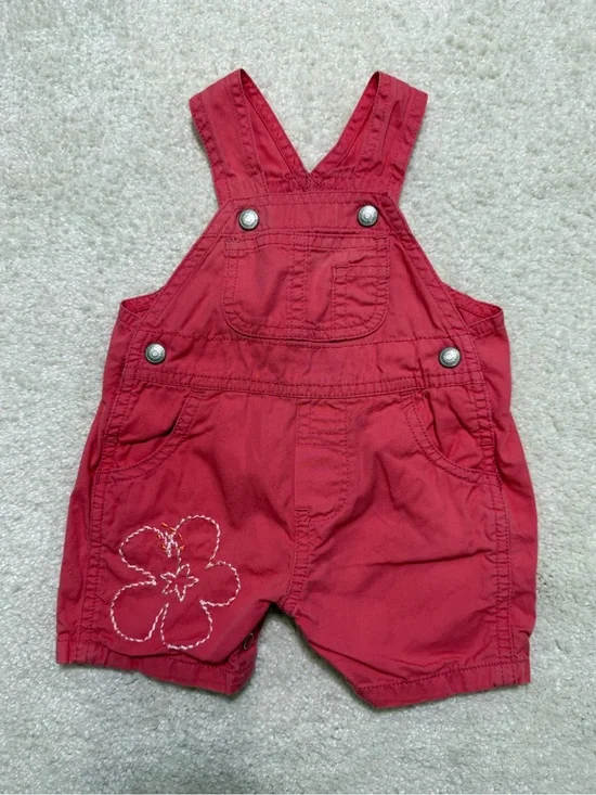 Vintage Baby Gap Floral Embroidered Short Overalls Newborn 0-3 Months