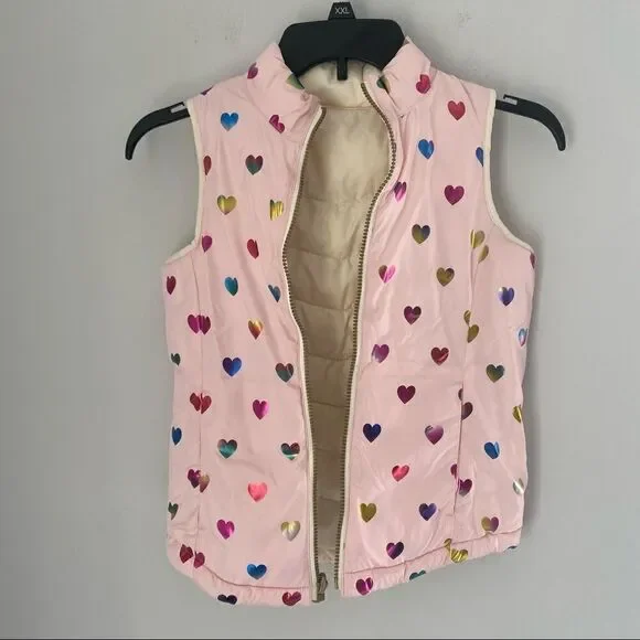 GAP Kids Girls Reversible Puffer Vest with Hearts