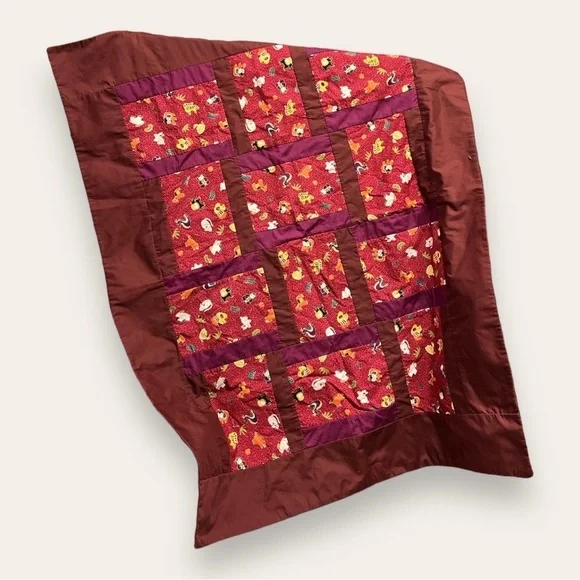 Patchwork Blanket Throw Multicolored Oriental 34 x 42 Animals