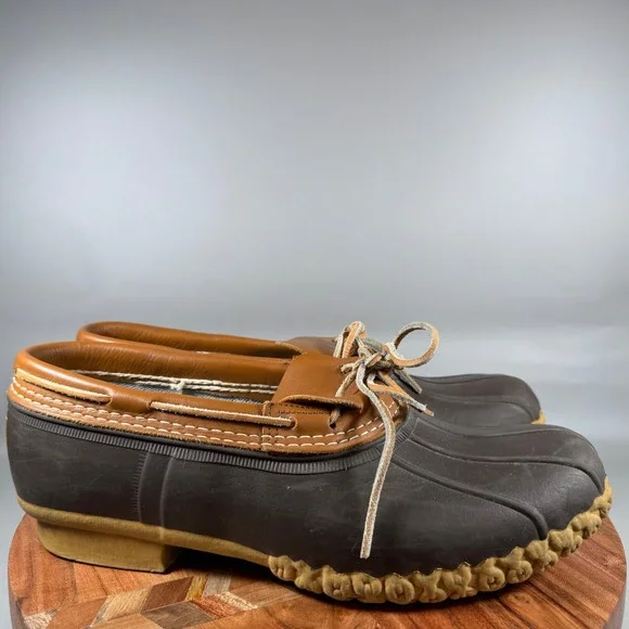 LL Bean Mens 12M Rubber Moc Bean Boots Brown Tan Duck Shoes Made in USA 175061