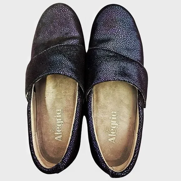 Alegria Lauryn Metallic Blue Slip On Work Nursing Clogs Size 9.5 (40)