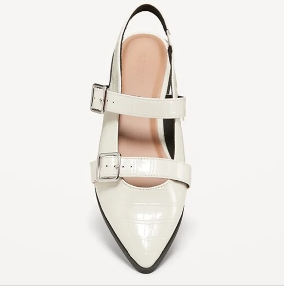 Old Navy White Crocodile Slingback Flats Size 8