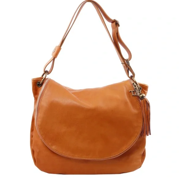 TUSCANY LEATHER soft leather shoulder bag‎ with tassel made in Italy