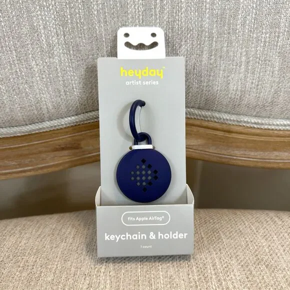 Heyday Air Tag Single Keychain Holder Blue Design Carabiner clip Travel Safety