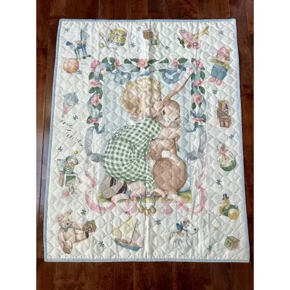 Vintage‎ Baby Quilt or Wall Hanging in Charming Pastel Colors Rabbit