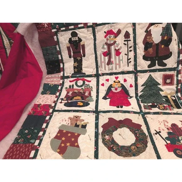 Vtg Partial Complete Christmas Folk Art Barn Style Quilt Or Wall Hanging 36