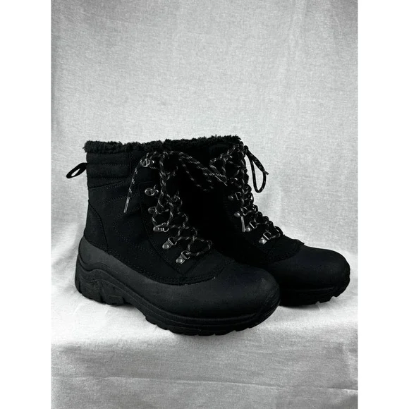 All in Motion Mens Black Winter‎ Boots Thermolite EcoMade Faux Fur Lined Size 9
