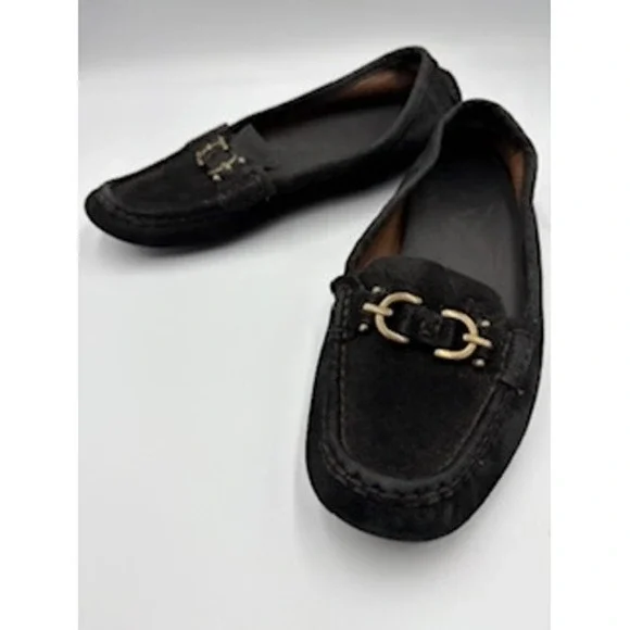 DONALD PLINER Viky Loafers 7M Black Suede Horsebit Driving Shoes Classic Luxury