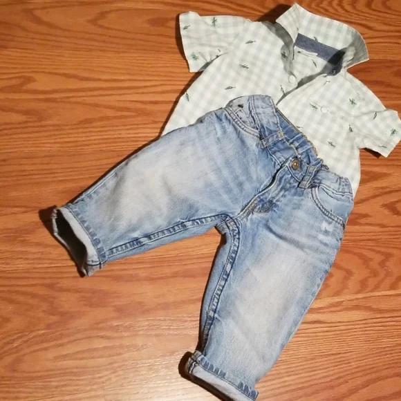 Gap shirt hm distressed jesns 6-12mo‎