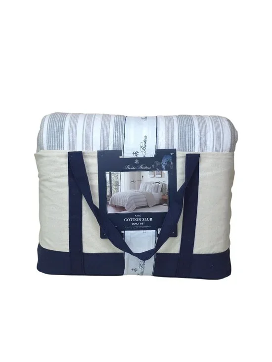 Brooks Brothers King Cotton Slub Quilt Set 3-Piece Quilt & 2 Shams Comforter