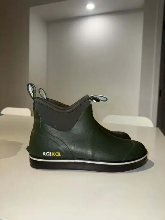 KALKAL Men's Waterproof Ankle Deck Boots, Green Rubber Fishing Boots