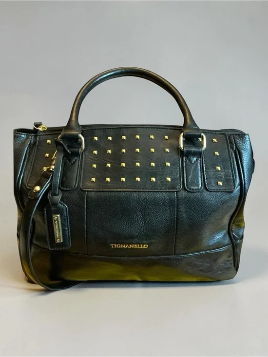 Tignanello Black Satchel with Gold Accents
