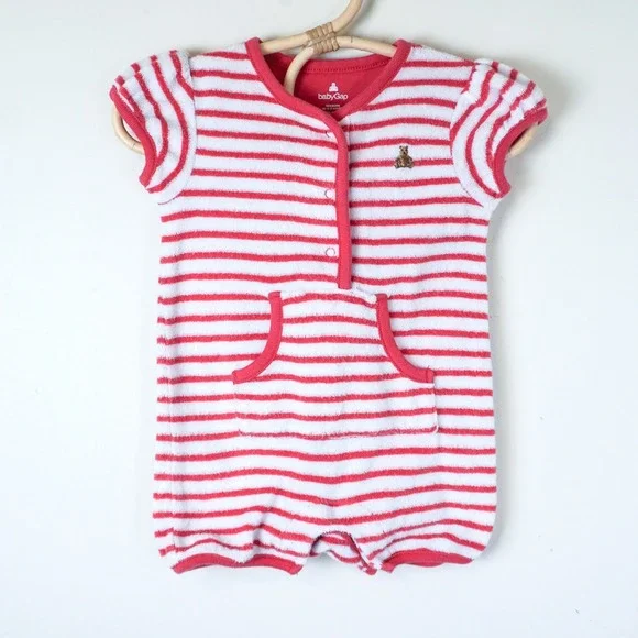 Baby Gap Terry Cloth Romper Newborn Red White Striped Swim Coverup