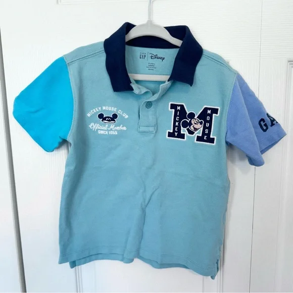 GAP Kids Light Blue Mickey Mouse Color Blocked Polo Sz 5