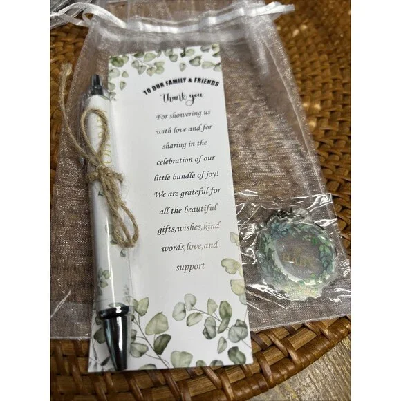 7 BABY SHOWER FAVORS TAG W/ Pen And Key Chain “oh Baby”  In Gift Bags